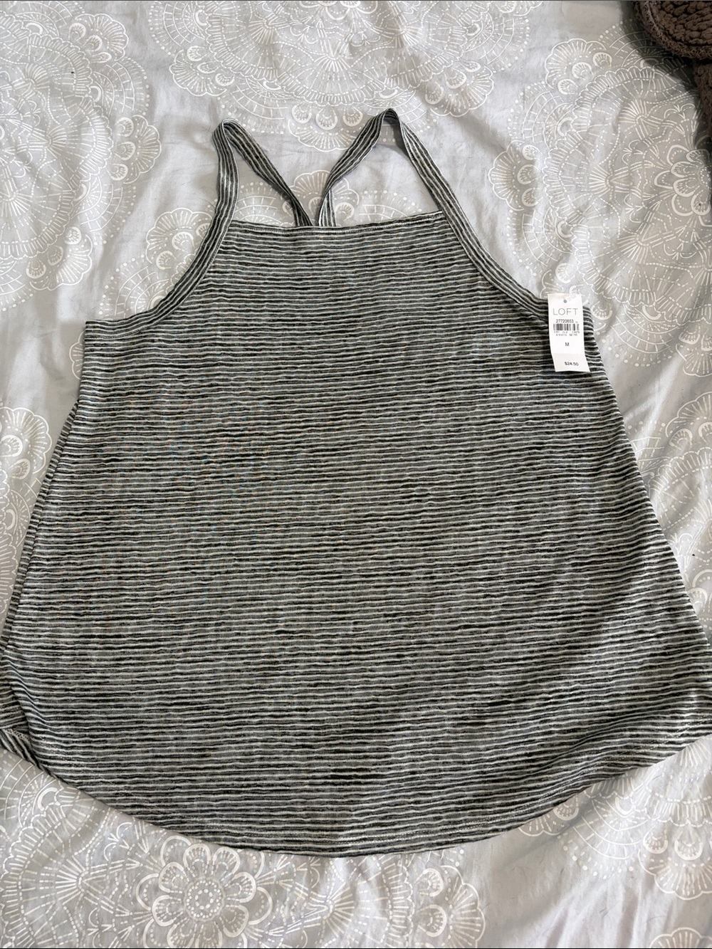 LOFT Black and White Striped Racerback Tank